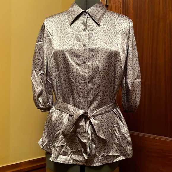 Pursuits, Ltd. Silver Button-Down Belted Shirt - Size 14 - Picture 1 of 9